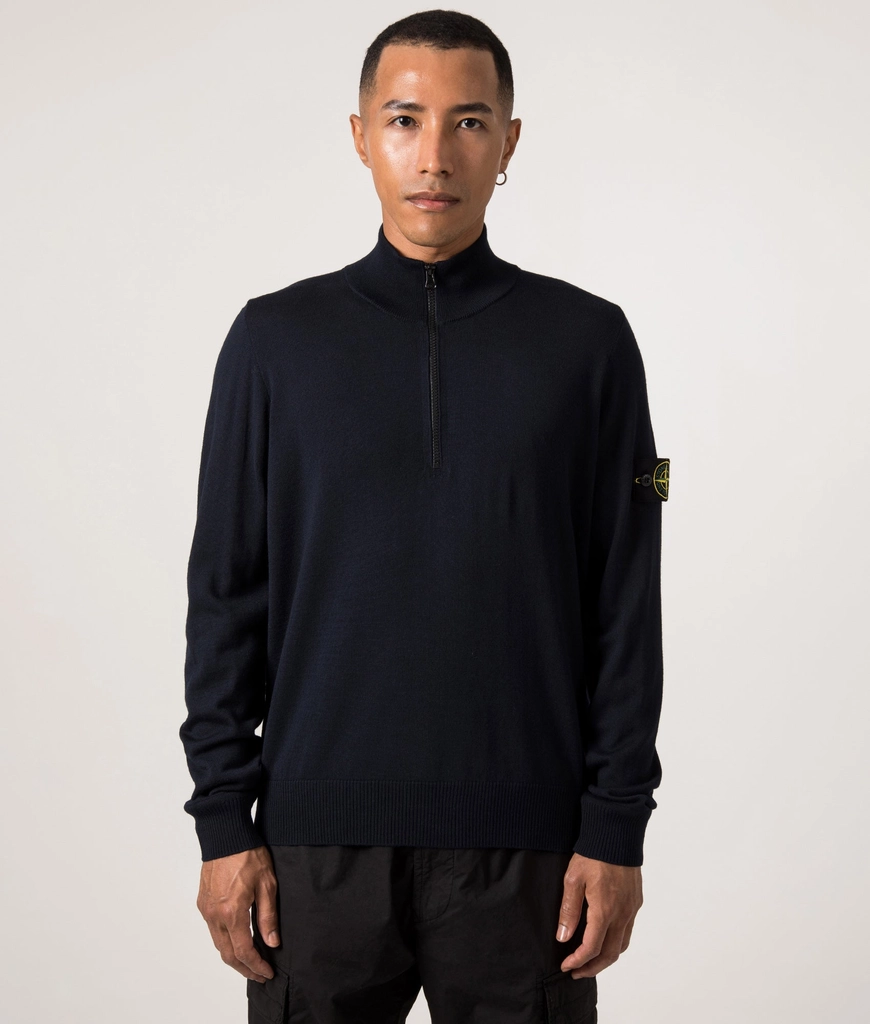 Stone Island Mens Ribbed Quarter Zip Knit